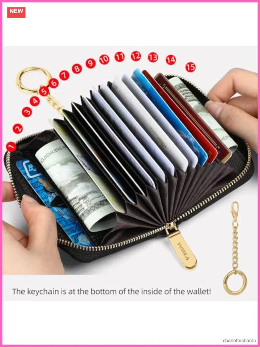 Vegan Leather RFID Blocking Credit Card Wallet with Key Chain 13 Slots